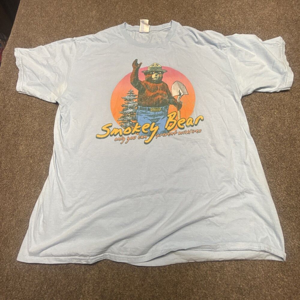 Men’s XL Smokey The Bear Retro T Shirt “Only You Can Prevent Wildfire” Logo Blue